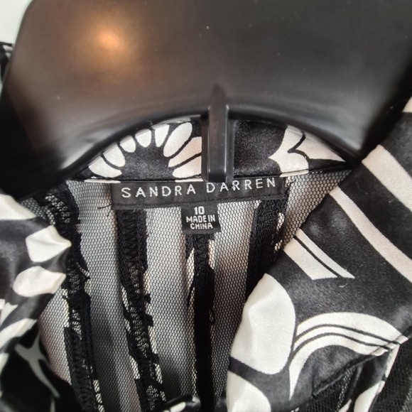 Sandra Darren Black Ivory‎ Mesh Stripe Blouse Light Zip Jacket Bell Sleeve Sz 10 - Picture 3 of 10